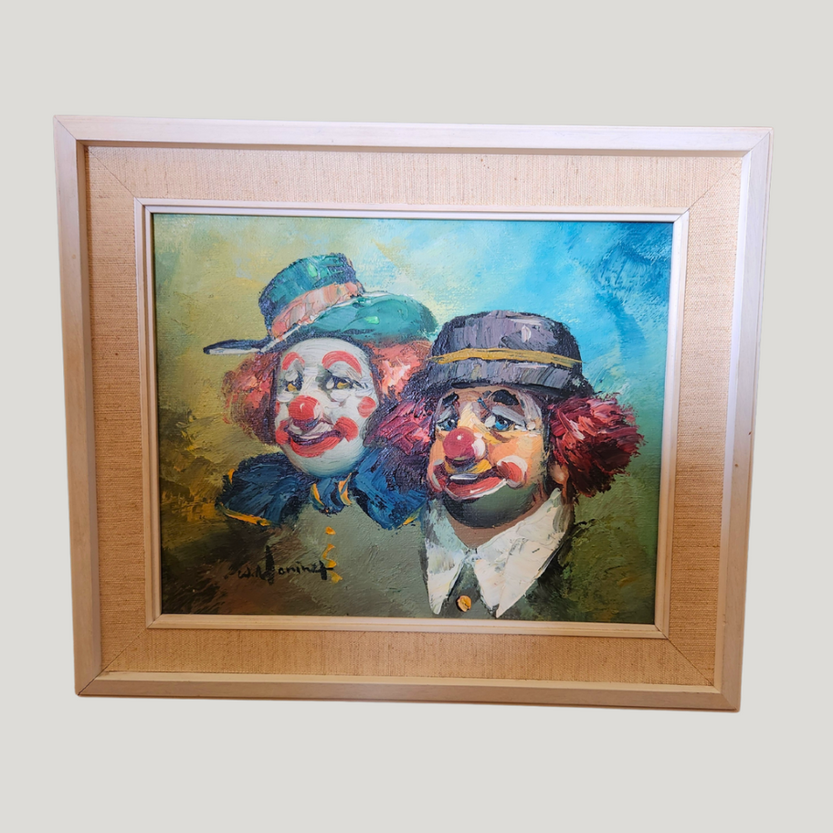 Vintage William Moninet Oil Painting Clown Portraits in Heavy Impasto