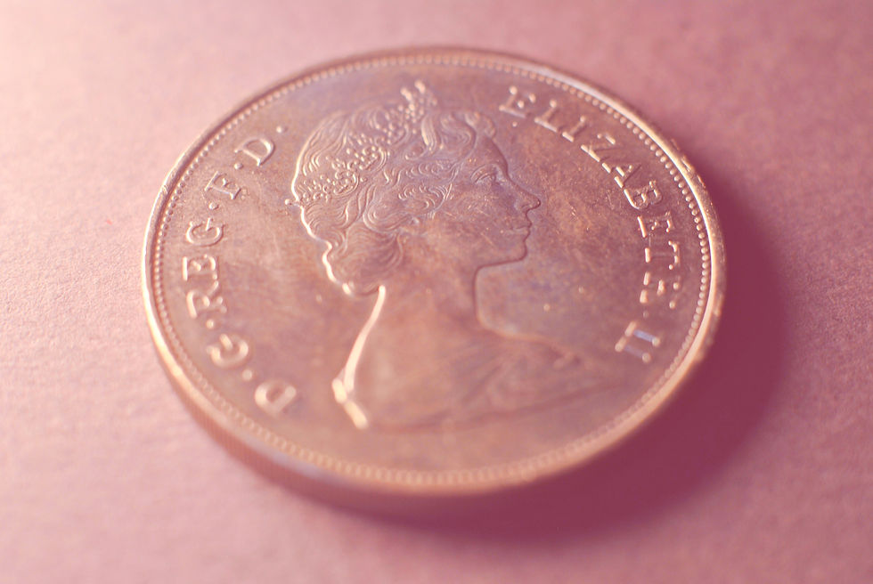 English coin showing head of Queen Elizabeth II