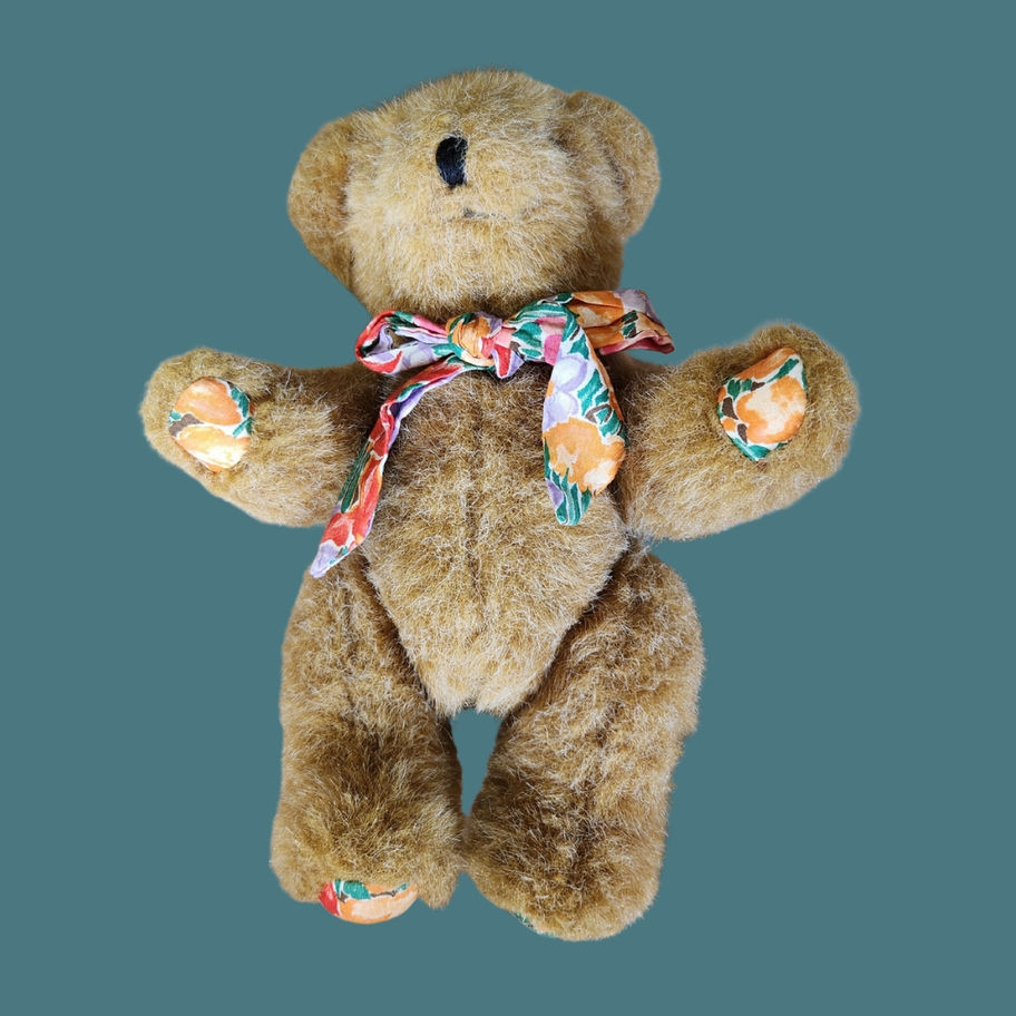 Vintage Liberty Teddy Bear with Floral Fabric Paws and Bow