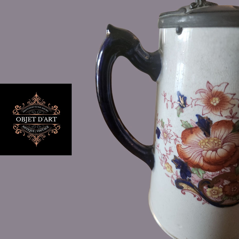 Antique Samuel Johnson Ltd Bursley Ware Pewter-Lidded Jug (c.1893–1895)