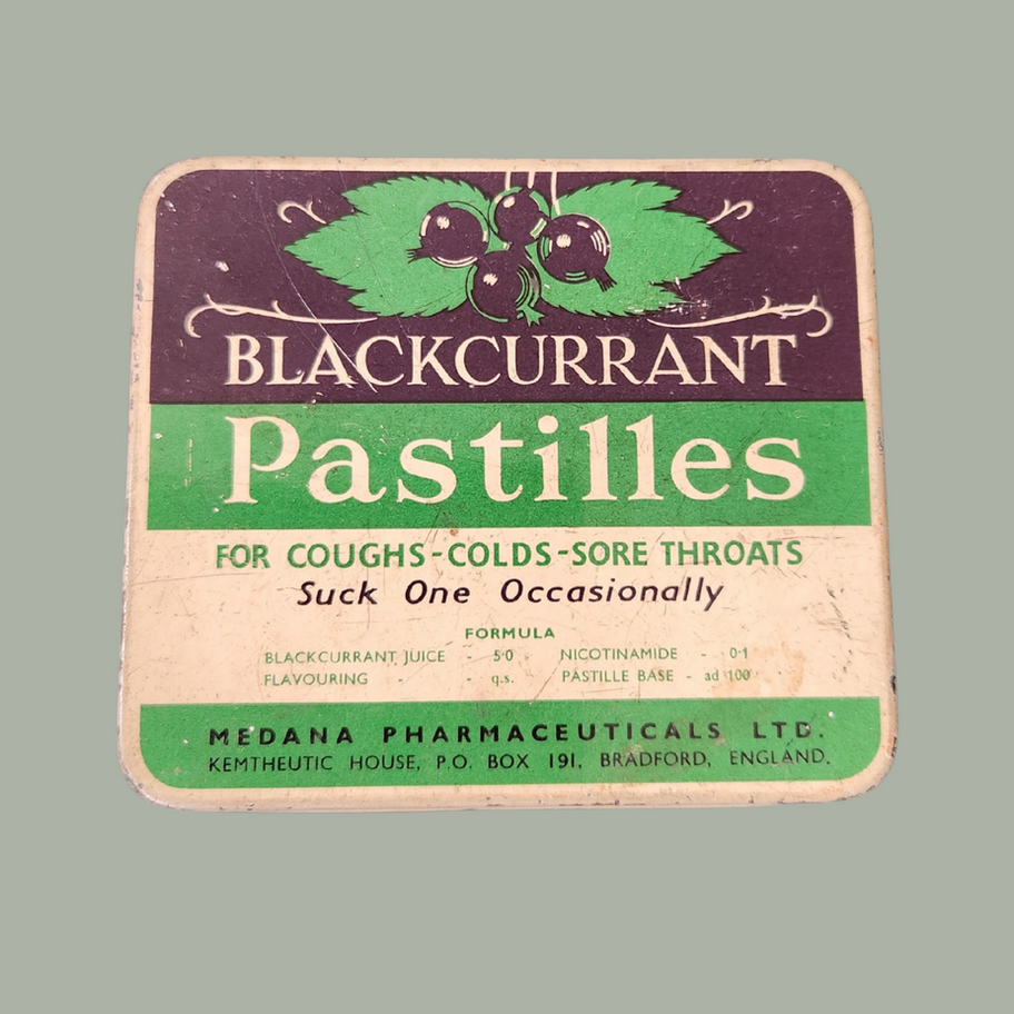 Vintage Medana Blackcurrant Pastilles Tin 1940s-1960s Bradford, England