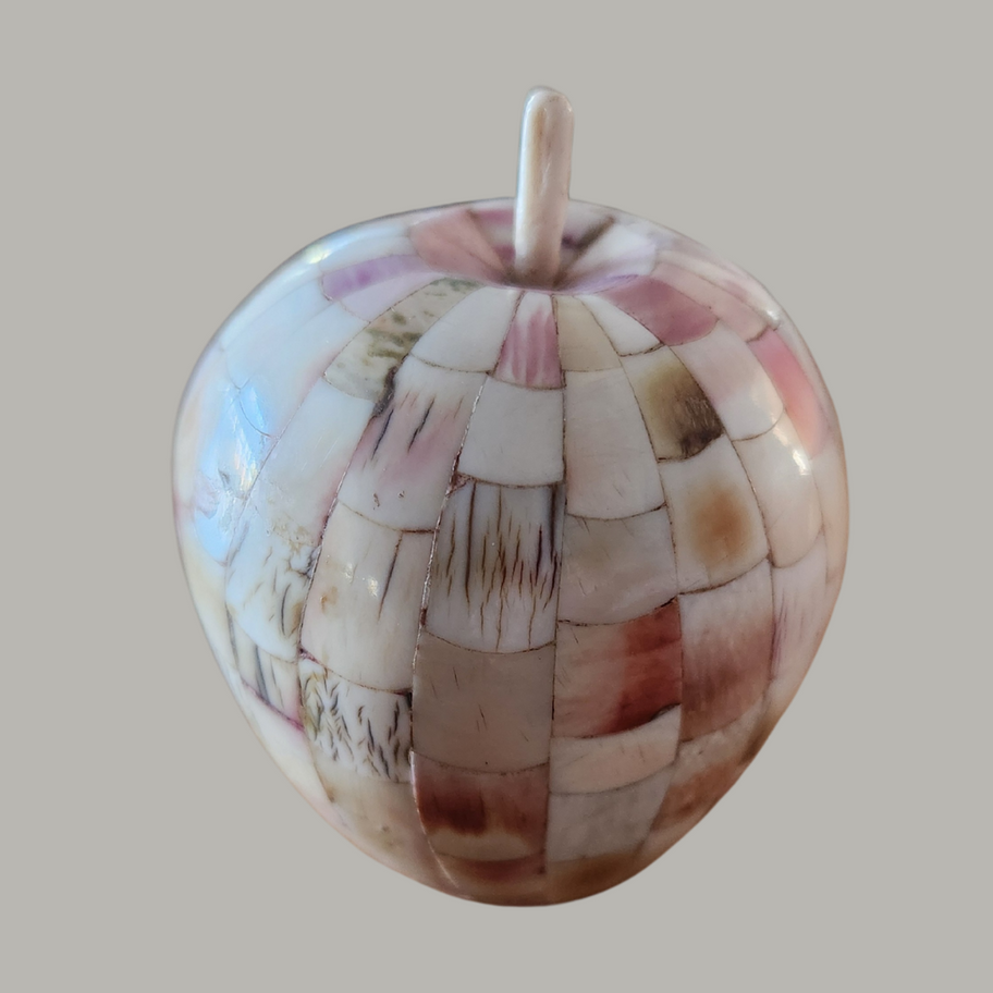 Vintage Mother-of-Pearl Inlaid Decorative Apple Handcrafted Shell Mosaic