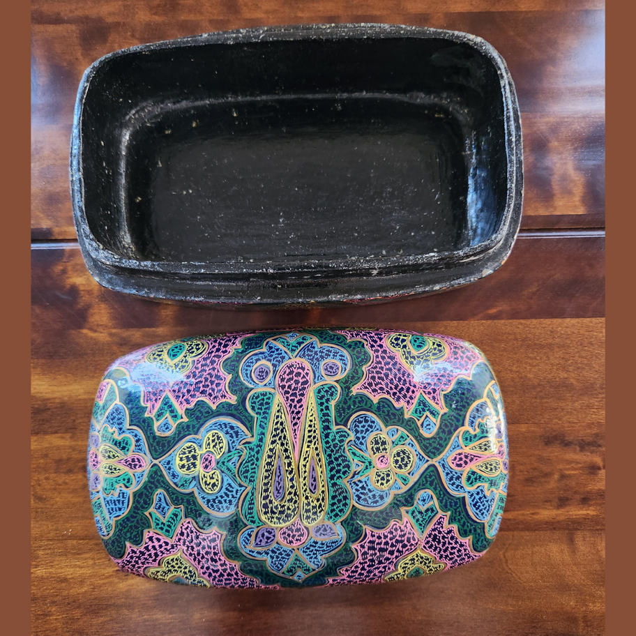 Decorative 1970s style large papier mache trinket box