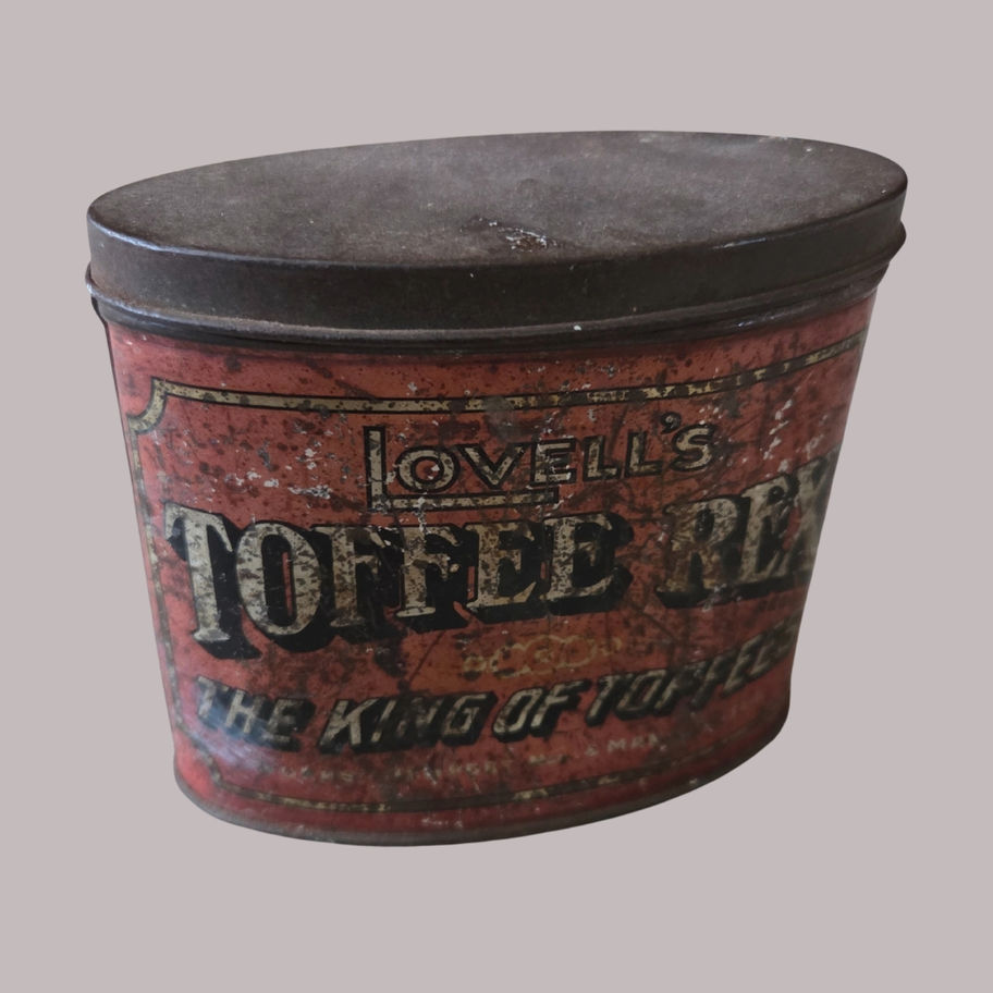 Antique Lovell’s Toffee Ration Tin – “The King of Toffees” – Early 20th Century