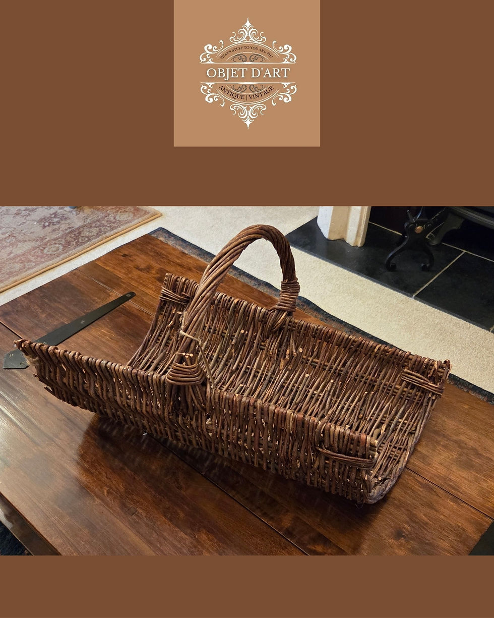 Vintage Handwoven Willow Trug / Rustic Wicker Kindling Basket