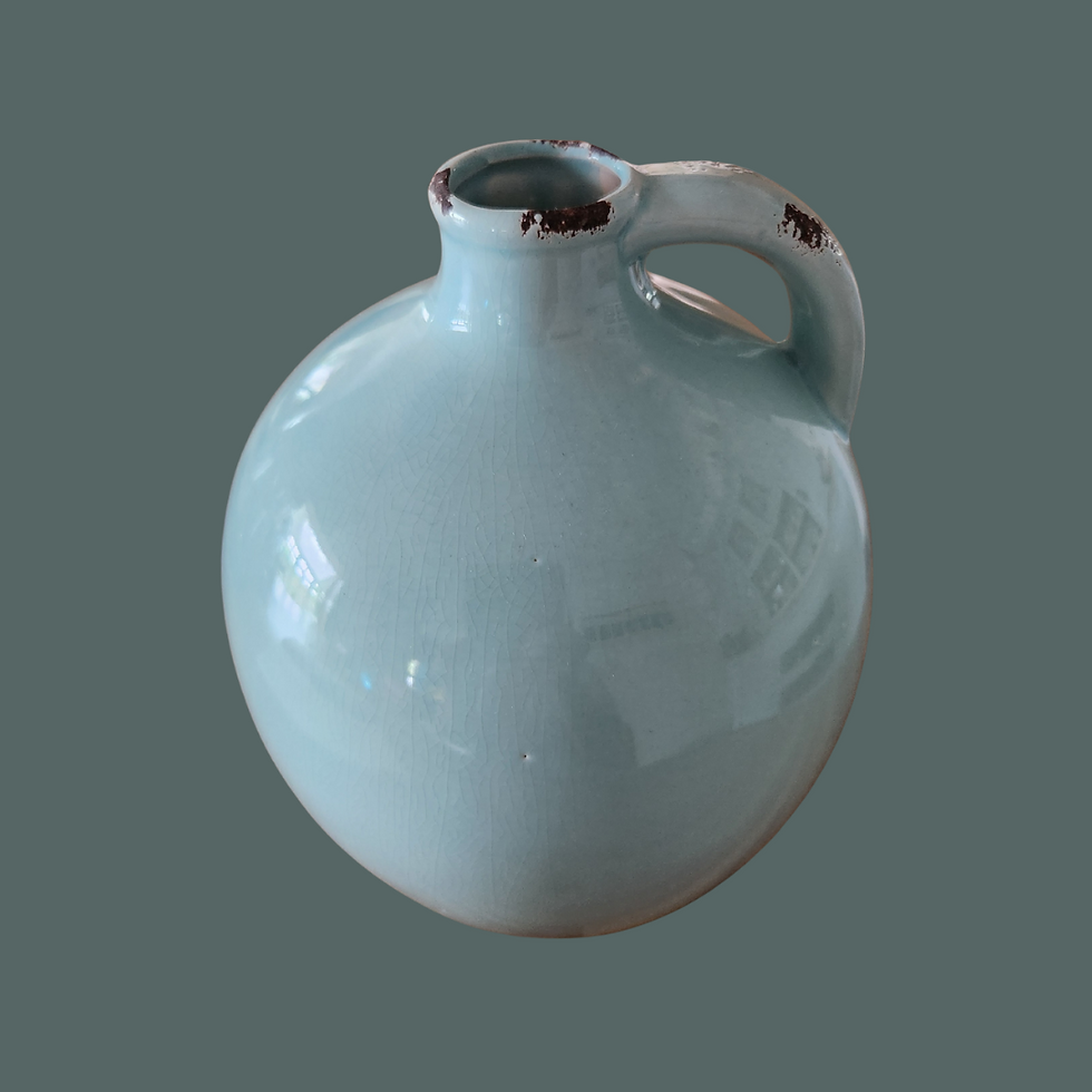 Vintage Mid-Century Decorative Ceramic Jug Pale Blue Glaze with Crazed Finish
