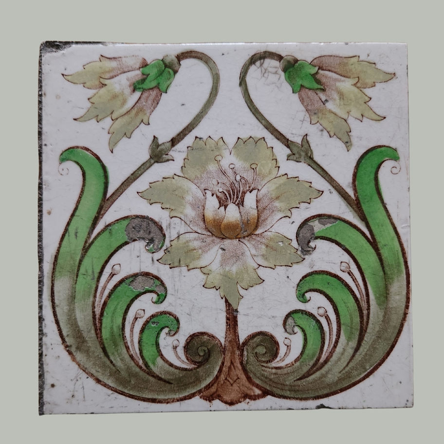 Set of 5 Antique Art Nouveau Floral Tiles Henry Richards Tile Co. (HRT & Co)