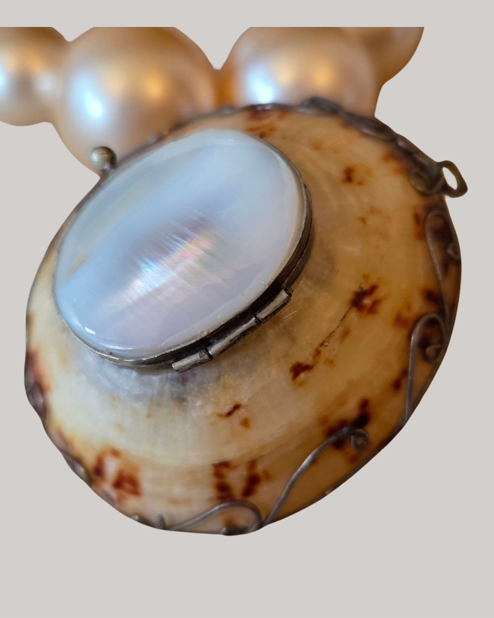 Vintage Cowrie Shell Trinket Box with Mother-of-Pearl Lid
