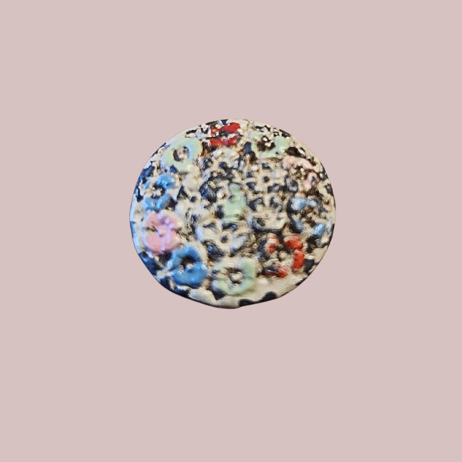 Antique Painted Metal Button with Floral Micro-Mosaic Design (c. 1890–1920)