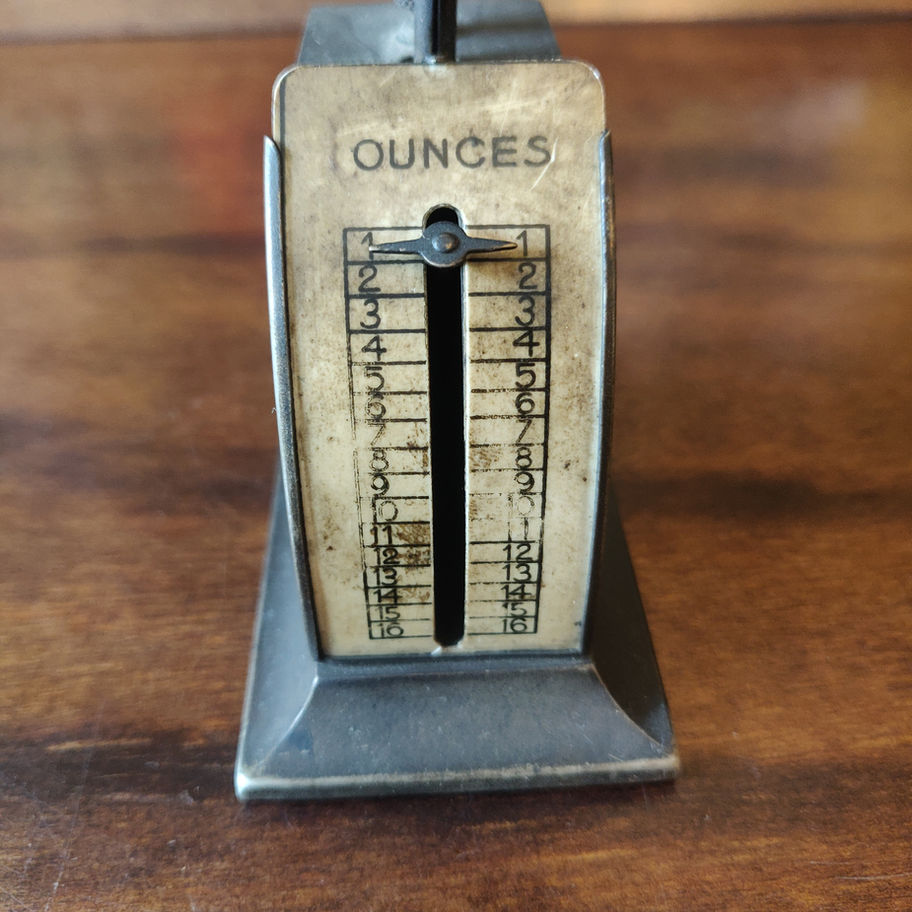 Antique early 20th century brass spring letter scales up to 16 ounce fully works