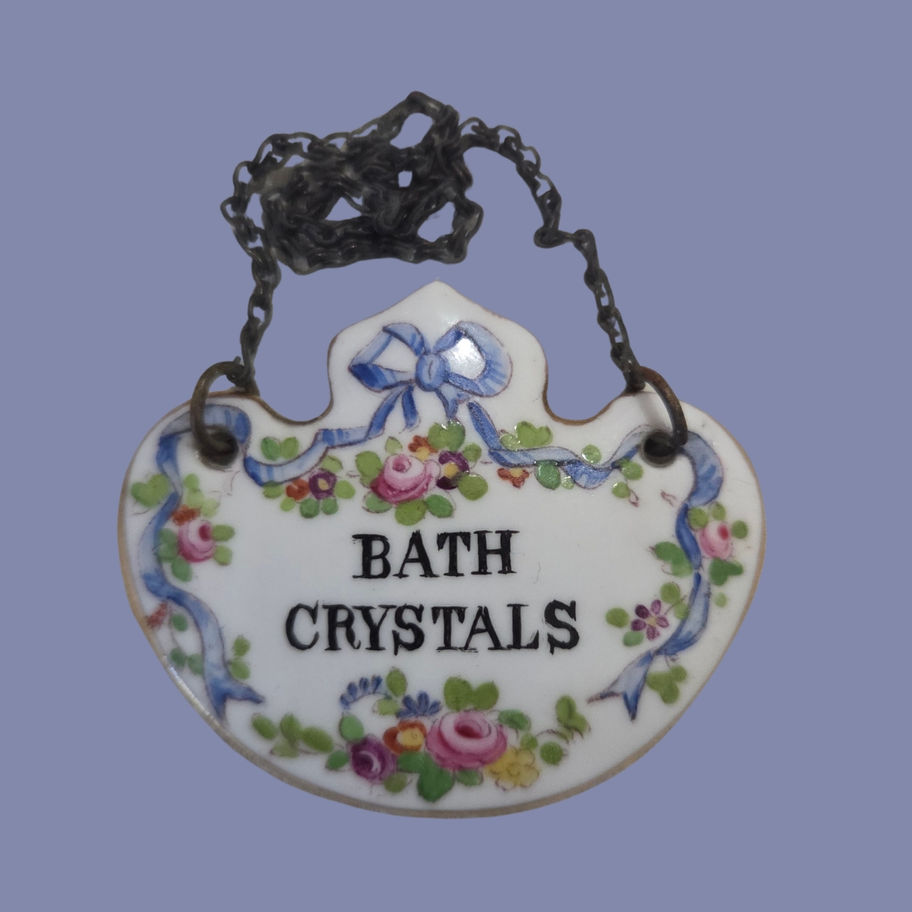Vintage Crown Staffordshire Porcelain “Bath Crystals” Hanging Label