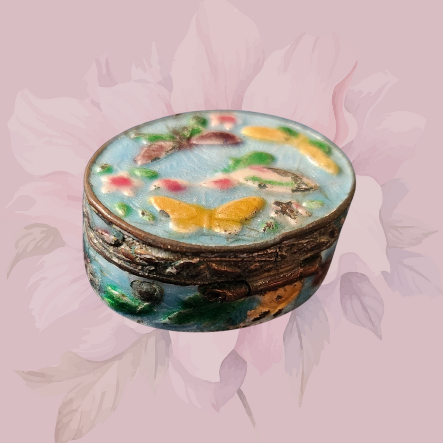 Vintage Hand-Painted Butterfly Trinket Box 1930s