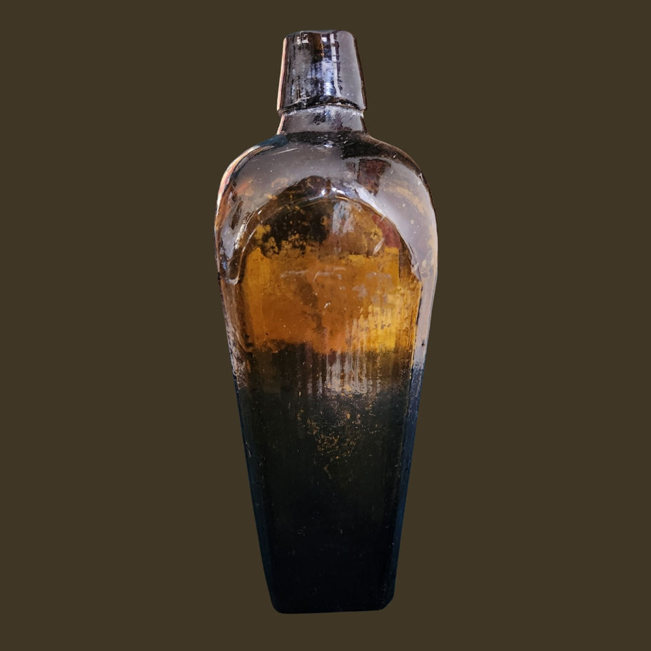 Antique 19th-Century Dutch Case Gin Bottle Dark Olive Glass with Base “X” Mark