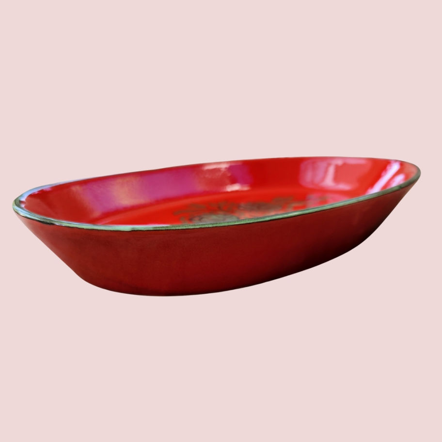 Vintage Zeller Keramik “Anuschka” Red Floral Oval Dish Hand-Painted German