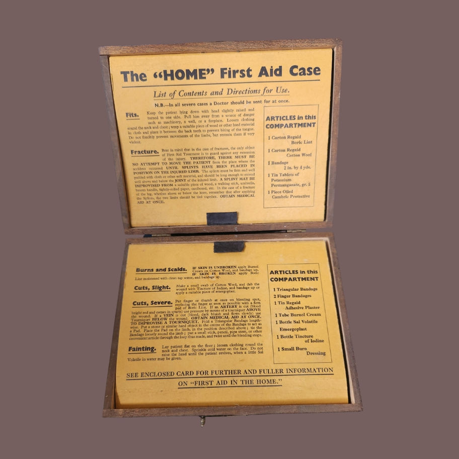 Vintage Boots Home First Aid Case Wooden First Aid Box with Original Content