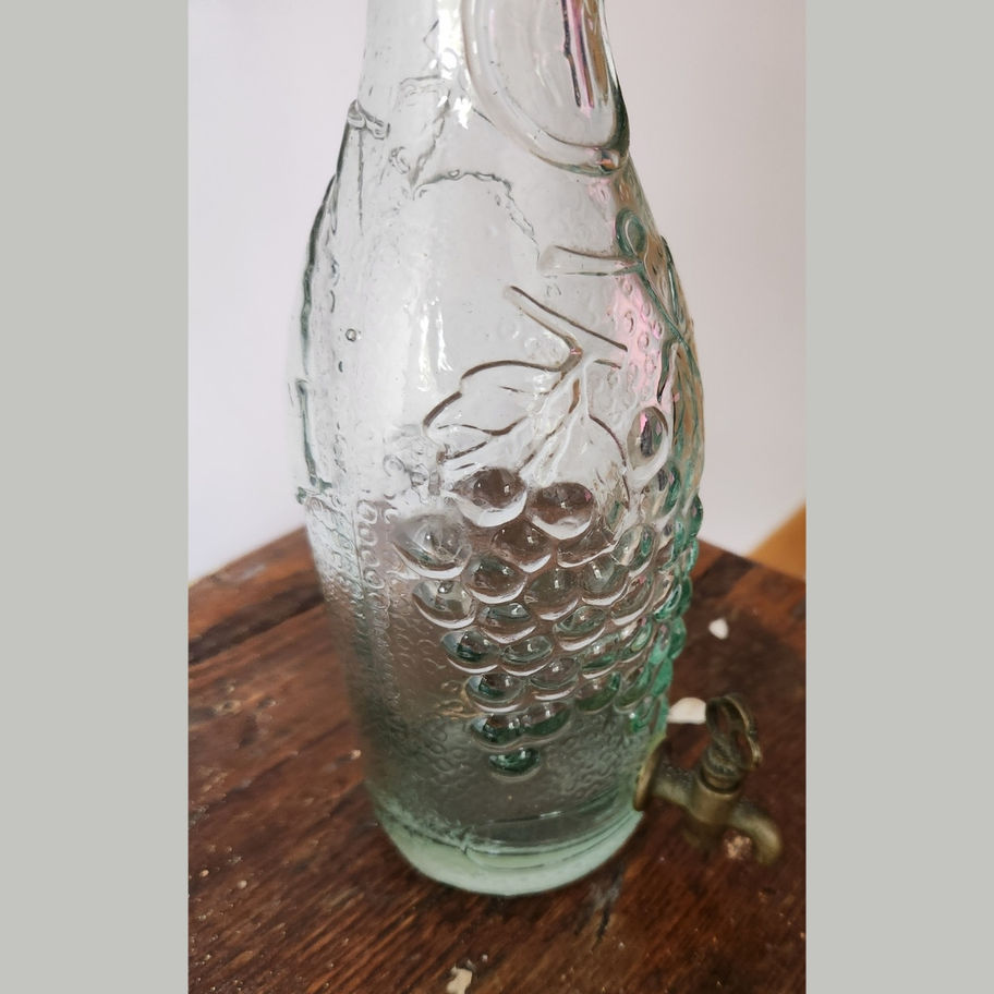 Vintage AM Embossed Glass Wine Dispenser with Brass Tap c.1960s–1980s
