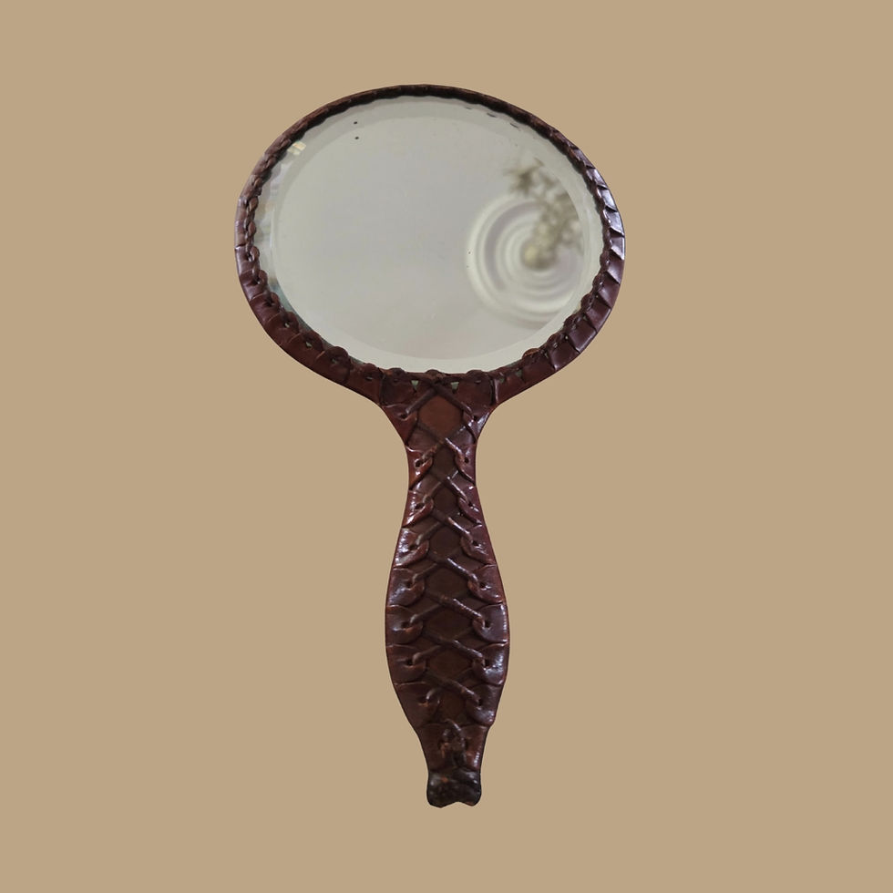 Vintage Art Nouveau Peacock Leather Hand Mirror