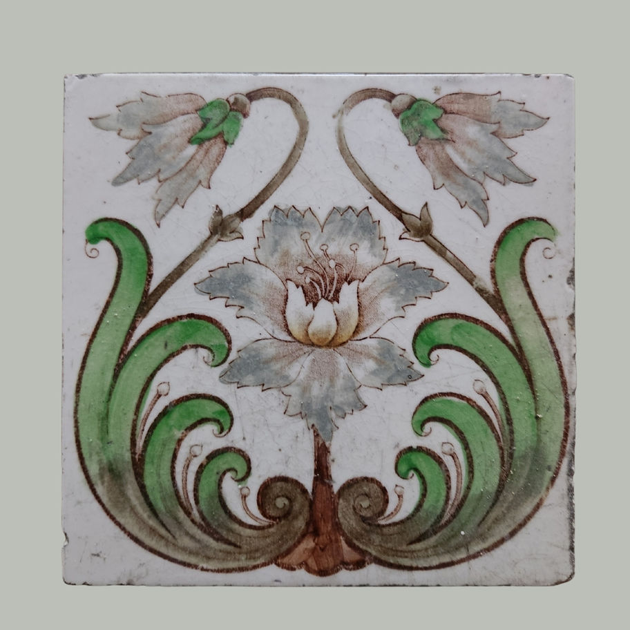 Set of 5 Antique Art Nouveau Floral Tiles Henry Richards Tile Co. (HRT & Co)