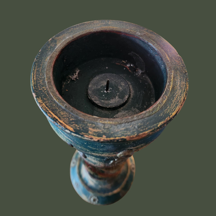 Antique Himalayan Hand-Carved Devotional Candle Stand (India/Nepal, c.1900)