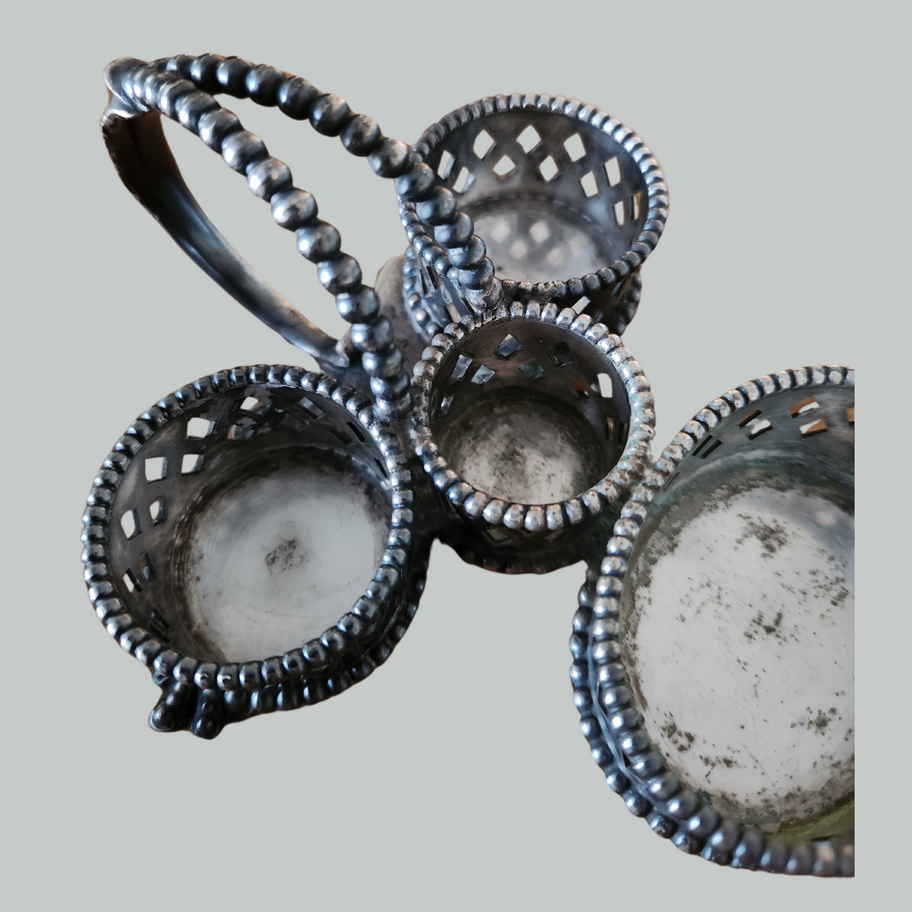 Antique Silver Plated Condiment Holder Elegant Victorian Openwork Design
