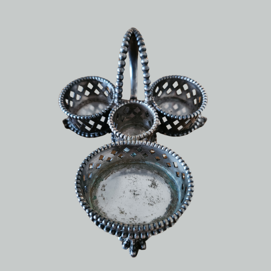 Antique Silver Plated Condiment Holder Elegant Victorian Openwork Design