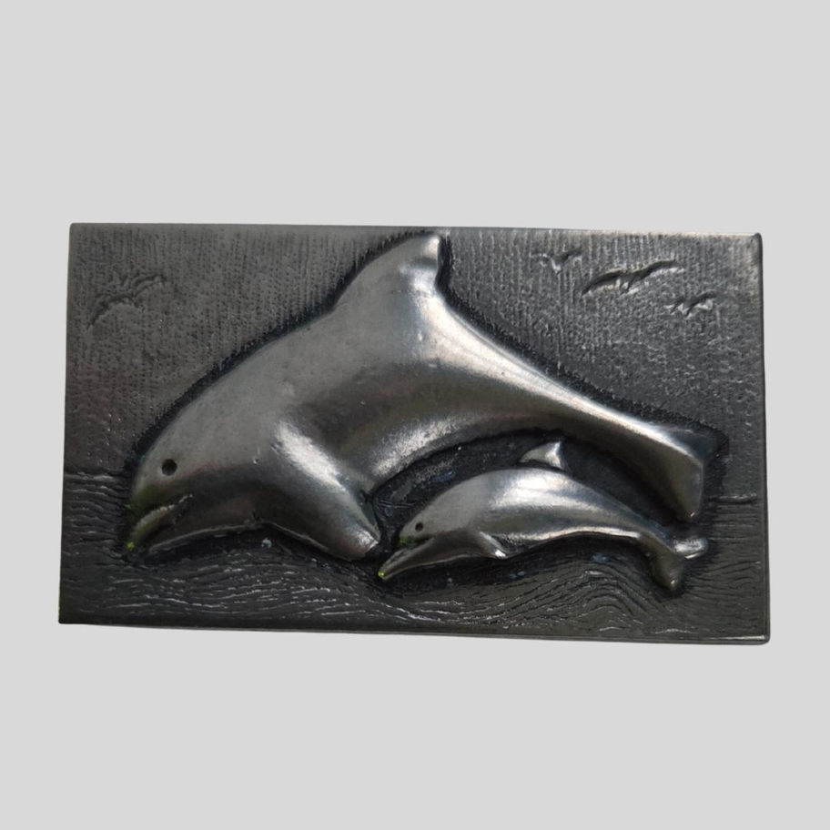 Vintage Newfoundland Pewter Dolphin Brooch Pin – Mother & Calf Sea Life