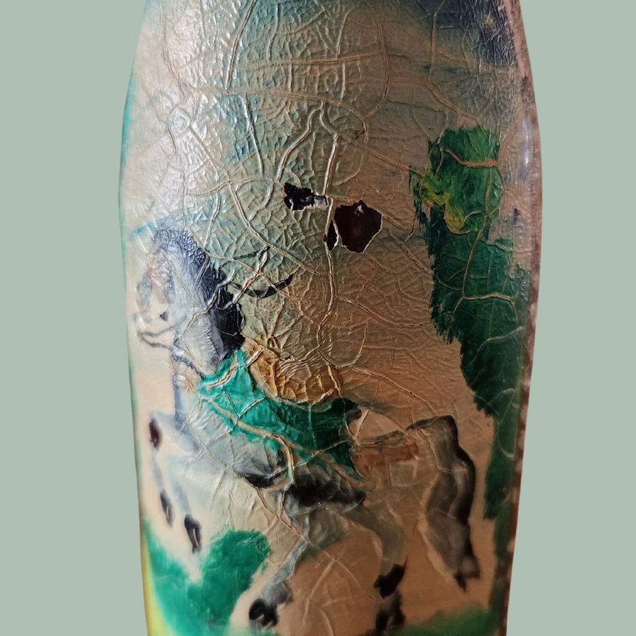 Vintage Hand-Painted Folk Art Glass Bottle mid 20th-century