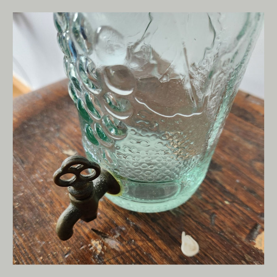 Vintage AM Embossed Glass Wine Dispenser with Brass Tap c.1960s–1980s
