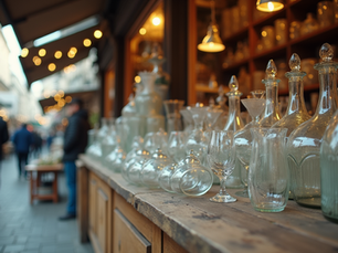 shelf of antique glass