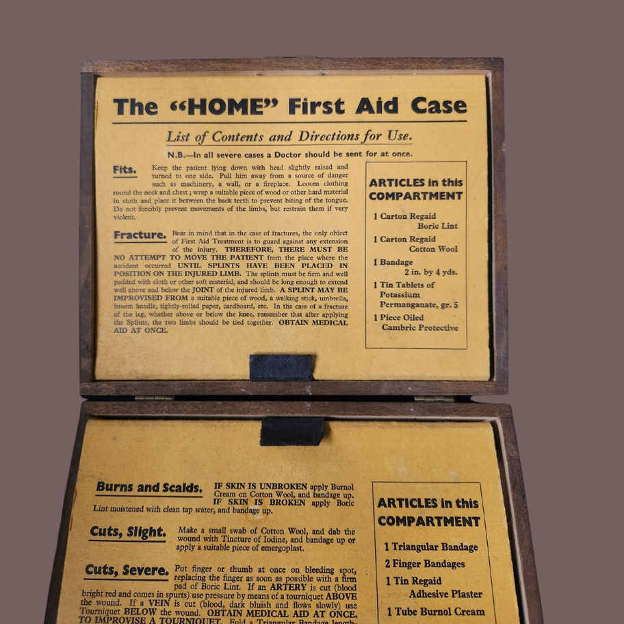 Vintage Boots Home First Aid Case Wooden First Aid Box with Original Content