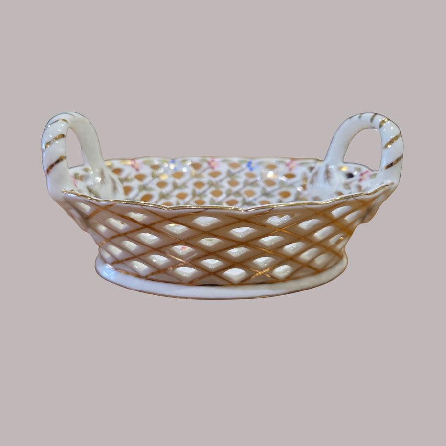 Vintage Royal Ashmore Reticulated Porcelain Basket Dish