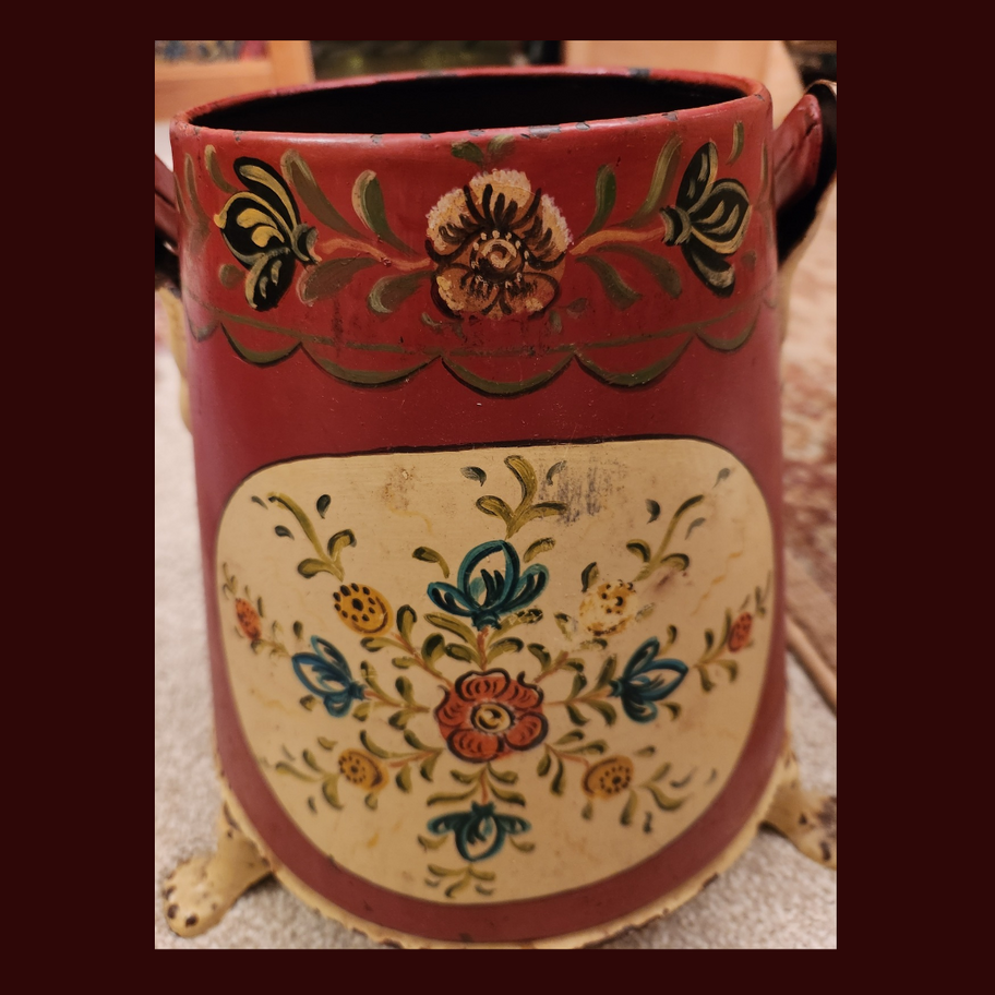 Vintage Dutch Burgundy Floral Bargeware Doofpot