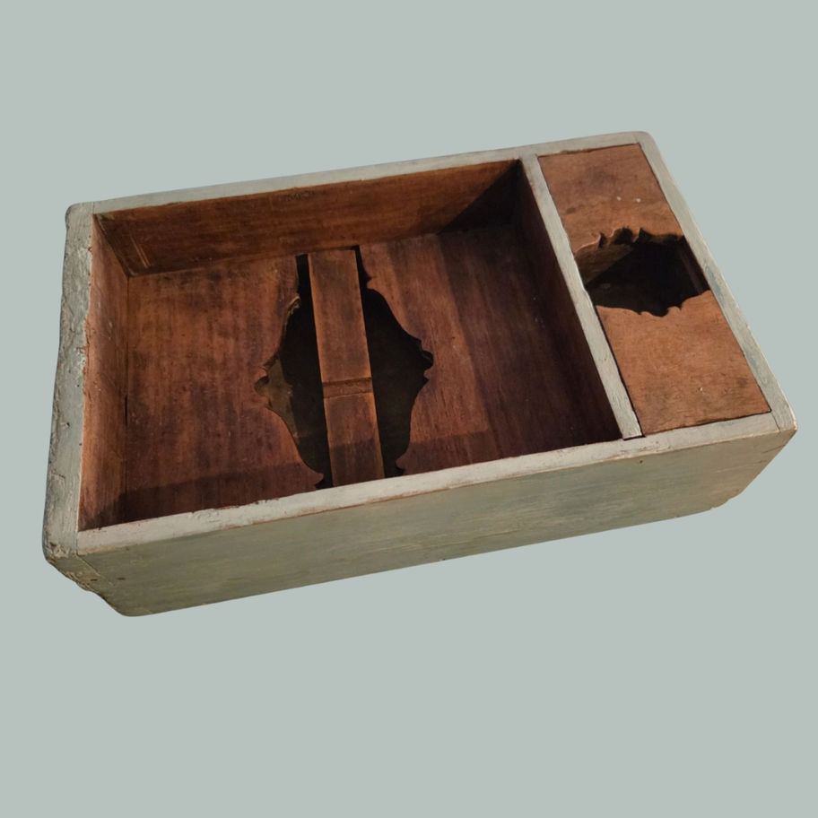 Antique Primitive Wooden Sewing or Tradesman’s Box c.1900 – Sliding Tray Inserts