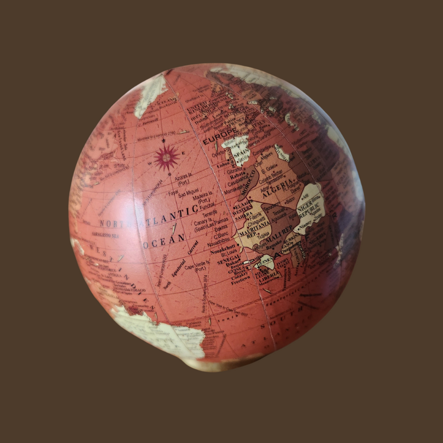 Vintage Miniature Desk Globe Post-1997 Decorative Sepia-Tone World Sphere