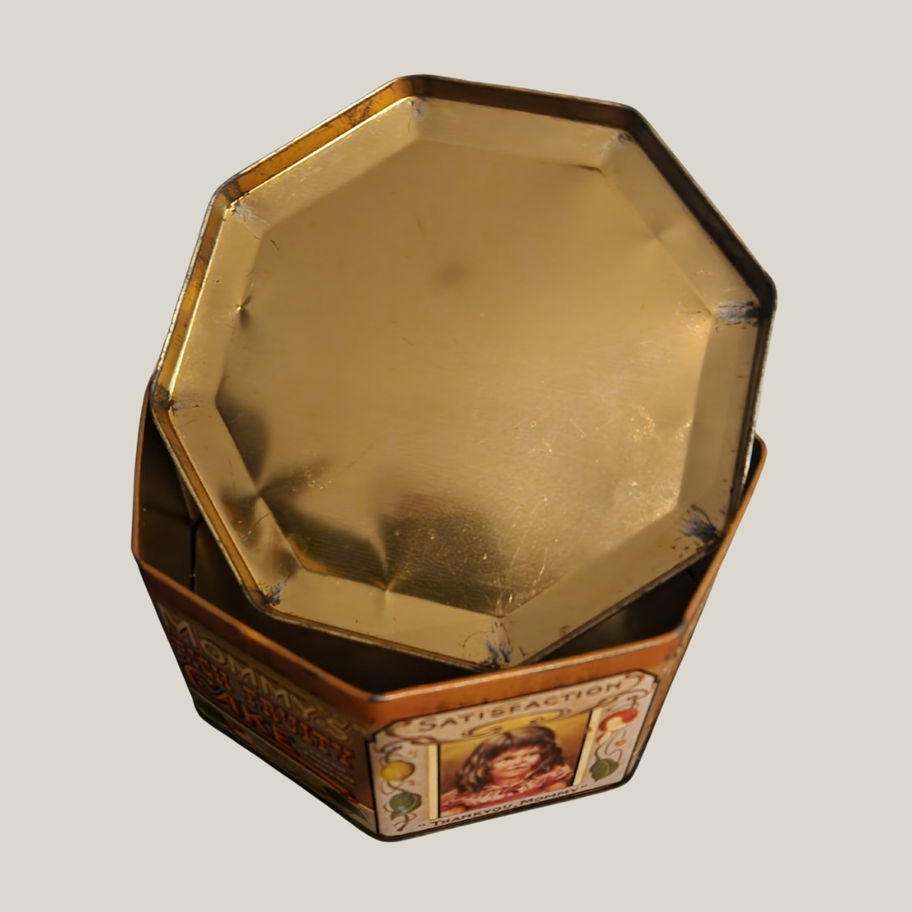 Antique “Mommy’s Rich Fruity Cake” Tin – Octagonal Lithographed Advertising Tin