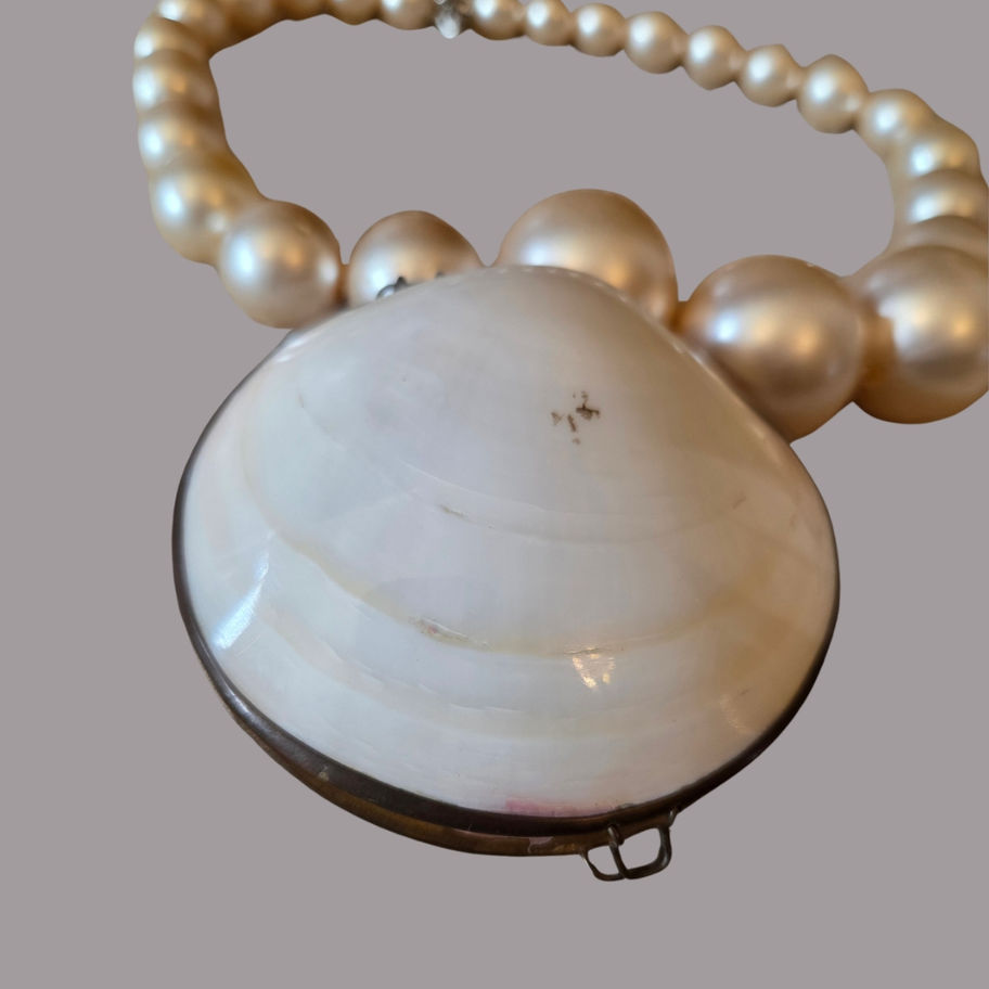 Vintage Natural Clam Shell Trinket Box with Brass Mount