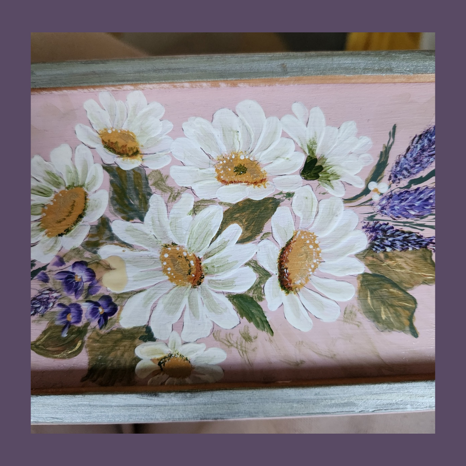 Hand Painted Vintage Wooden Keepsake Box Floral & Dragonfly Design