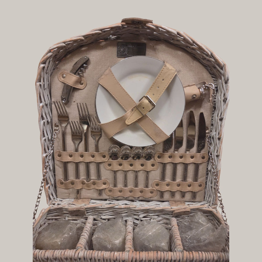 Vintage Wicker Picnic Hamper for Two – Complete Fitted Basket with Plates etc