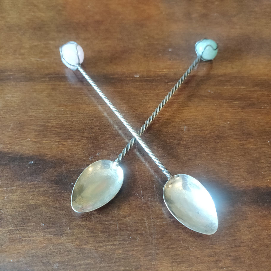 Vintage H . Stern pair of precious stone cocktail spoons silver but no Hallmarks