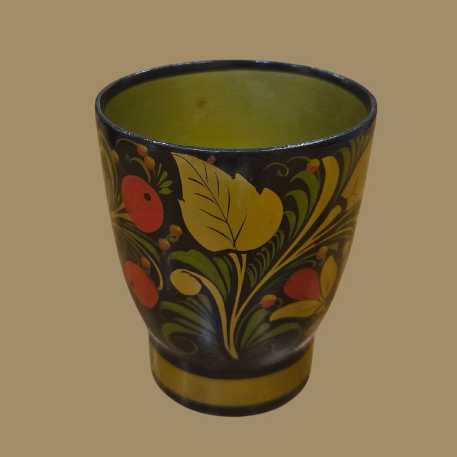 Vintage Russian Khokhloma Hand-Painted Wooden Cup (c.1960s–1980s)