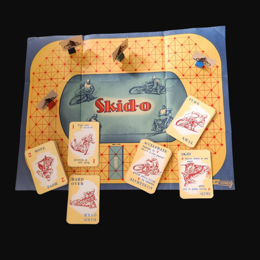 Vintage 1950s "Skid-O" Speedway Card Game – Complete with Box & Pieces