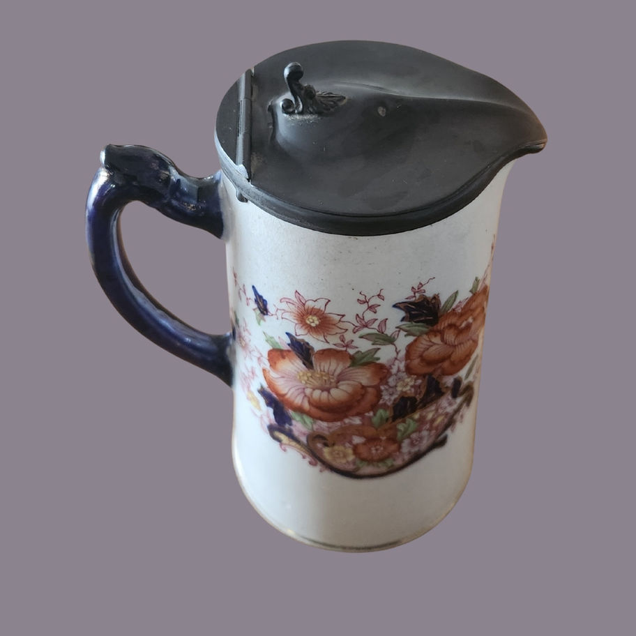 Antique Samuel Johnson Ltd Bursley Ware Pewter-Lidded Jug (c.1893–1895)