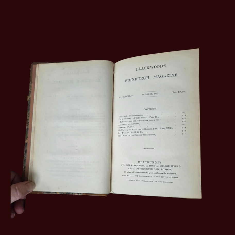 Antique 1852 Blackwood’s Edinburgh Magazine – July–December – Half Leather Bound