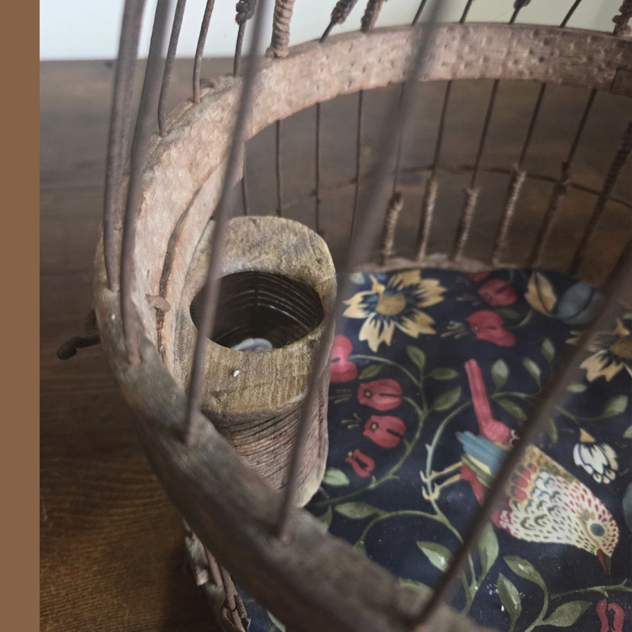Handmade Folk Art Bird Cage – Rustic Wood, Wire & Rope Decorative Songbird Cage