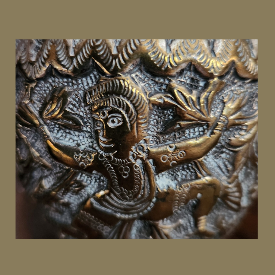 Vintage South Asian Decorative Metal Pot with Relief Design