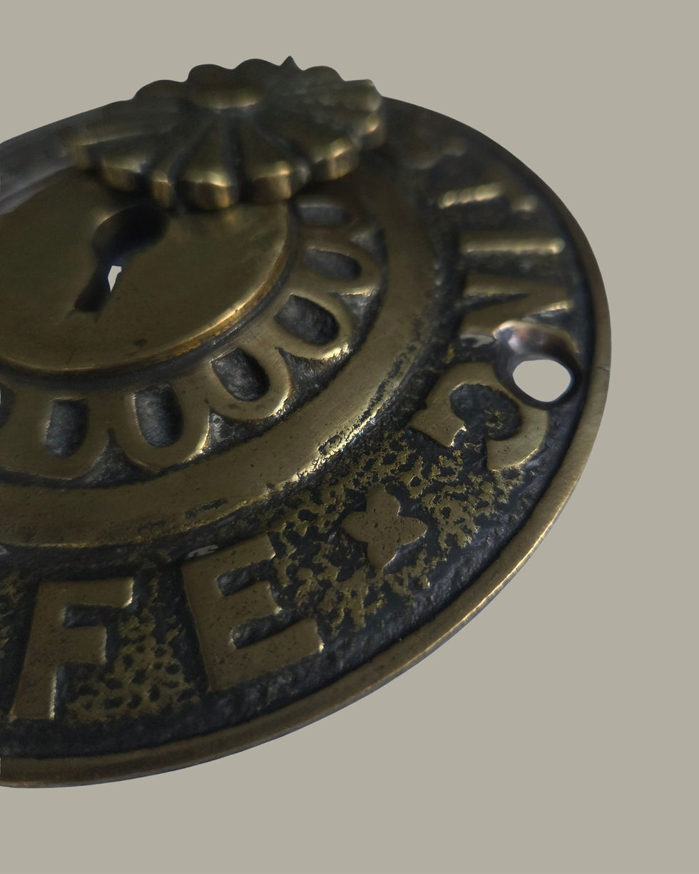Antique Brass Fire Resisting Safe Escutcheon Keyhole Cover – c.1880–1910