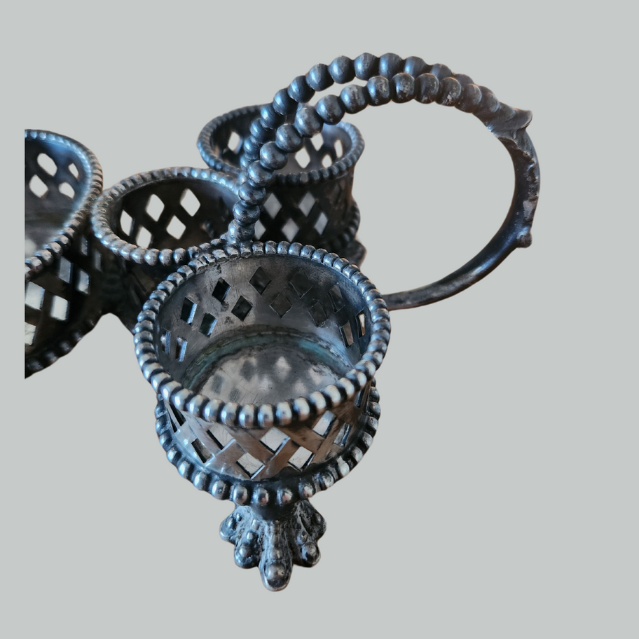 Antique Silver Plated Condiment Holder Elegant Victorian Openwork Design