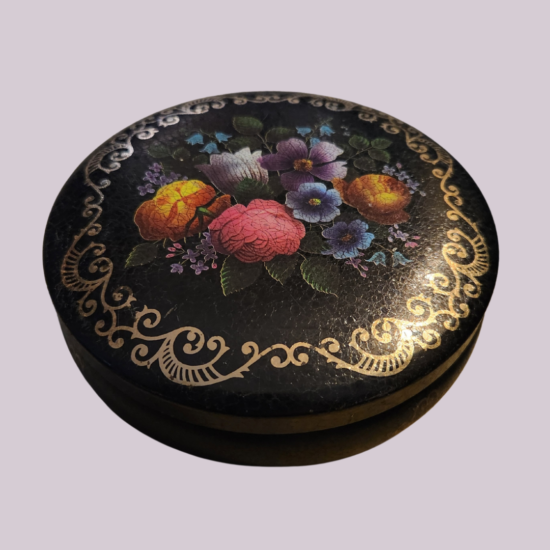 Vintage Marks and Spencer Floral and Enamel Design Toleware Penny Bazaar Tin