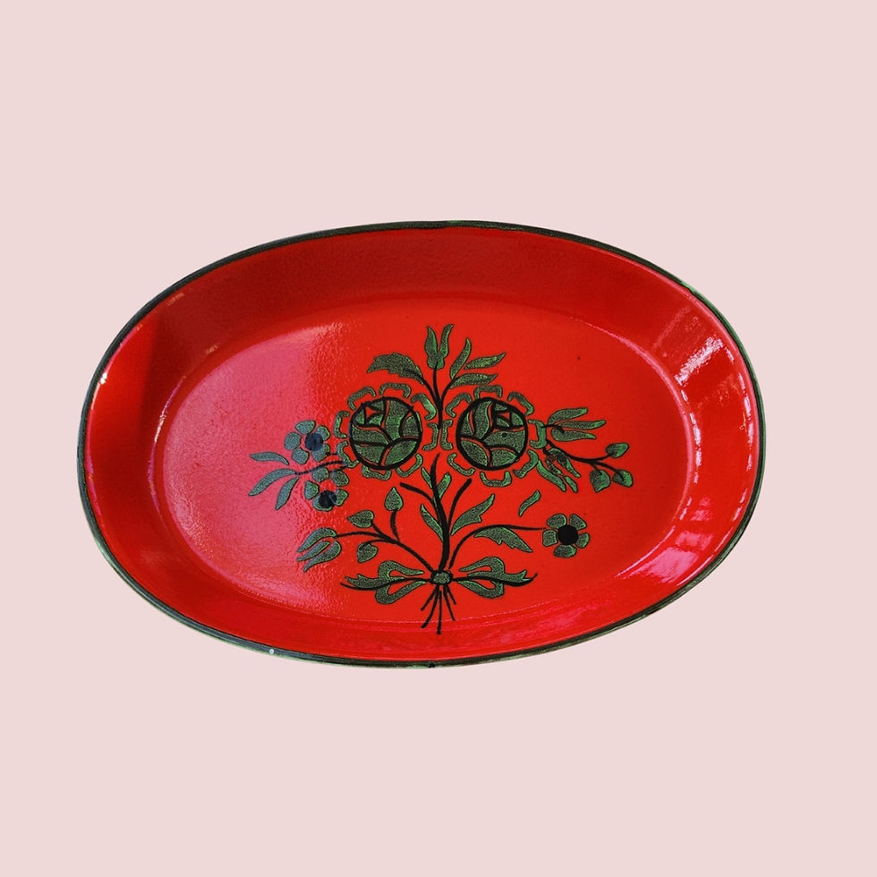 Vintage Zeller Keramik “Anuschka” Red Floral Oval Dish Hand-Painted German