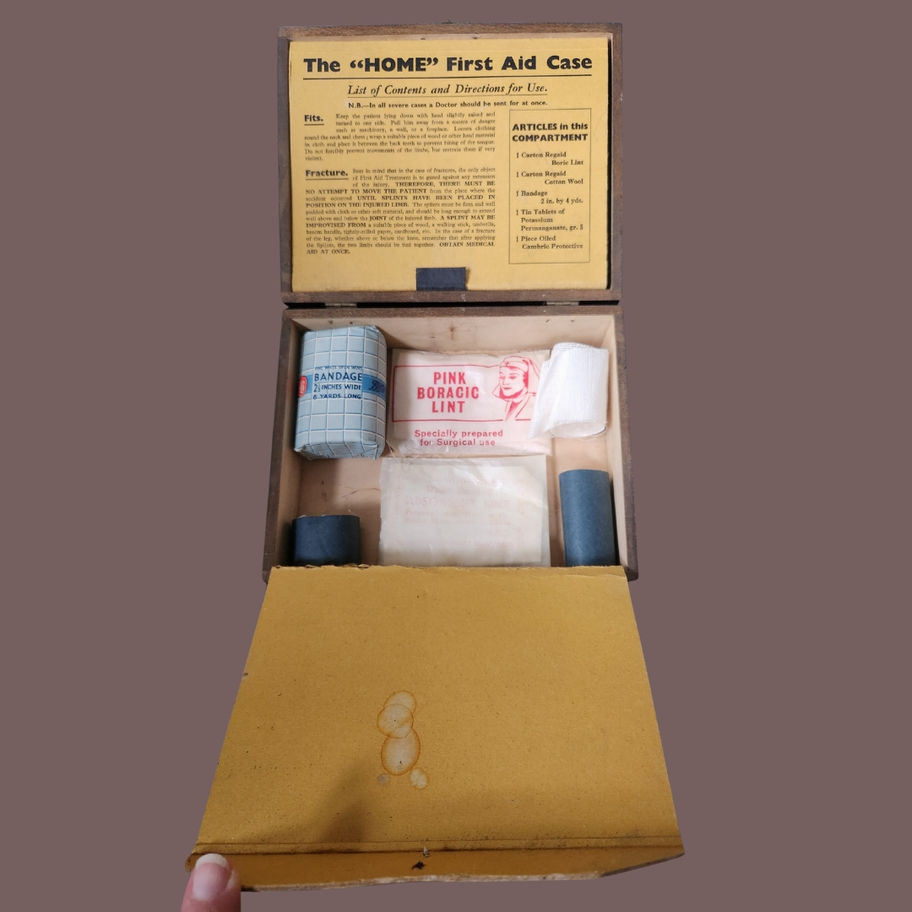Vintage Boots Home First Aid Case Wooden First Aid Box with Original Content